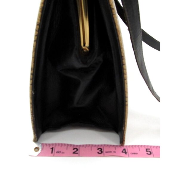 Vintage 60s Genuine Leather Reptile Purse YKK Zip Gold Frame Kiss Lock Bag - Picture 15 of 16